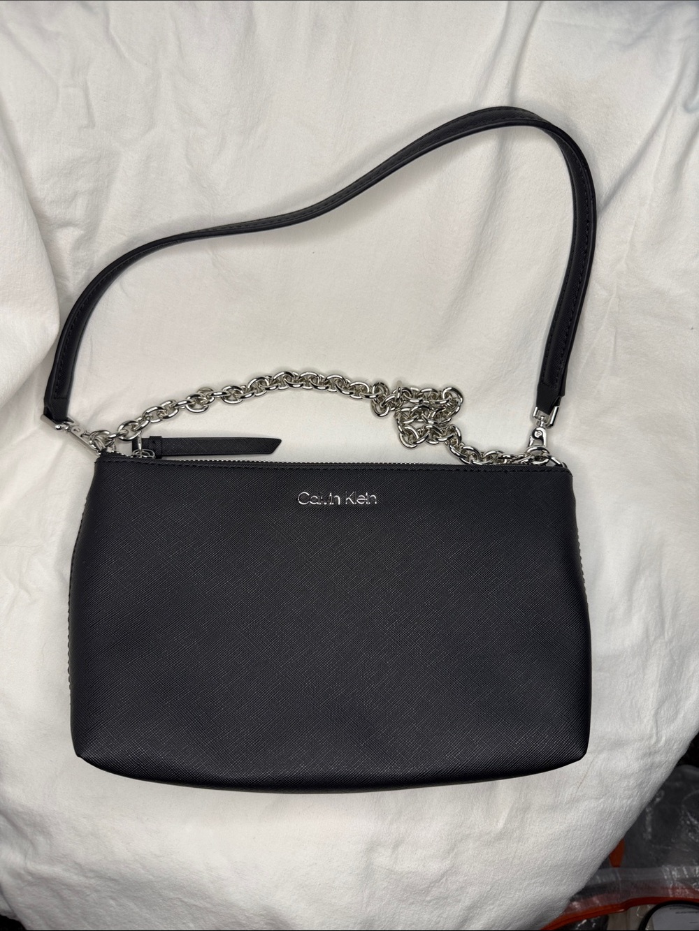 Calvin Klein Black Shoulder Bag with Silver Chain Accent NWOT